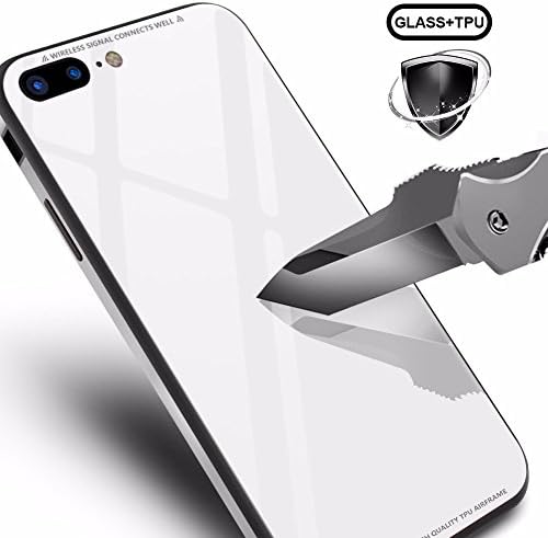 iPhone 7 Plus Case, iPhone 8 Plus Case, Tempered Glass Back Cover With Metal Frame Bumper Silicone Inner Cushion Scratch-Resistant Shockproof Phone Case for Apple iPhone 7 Plus / iPhone 8 Plus - White