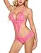 ADOME Sexy Lingerie for Women Teddy One Piece Lace Bodysuit(Pink,M)