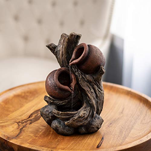 Pure Garden 50-LG5062 Tabletop Water Fountain-9" Rustic Tree Trunk and Clay Pots Indoor Waterfall, Electric Pump & Soothing Sounds for Office & Home Décor - Thumbnail 7