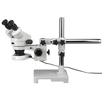 AmScope SM-3BZZ-80S Professional Binocular Stereo Zoom Microscope, WH10x and WH20x Eyepieces, 3.5X-180X Magnification, 0.7X-4.5X Zoom Objective, 80-Bulb LED Ring Light, Single-Arm Boom Stand, 90V-265V, Includes 0.5x and 2.0x Barlow Lens