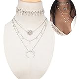 SUNSCSC Women's Triangle Stars Moon Sun Pendants Choker Statement Bib Necklace (Moon and Sun)