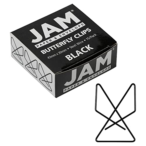 JAM PAPER Colourful Butterfly Clips - Black Paperclips - 15/Pack