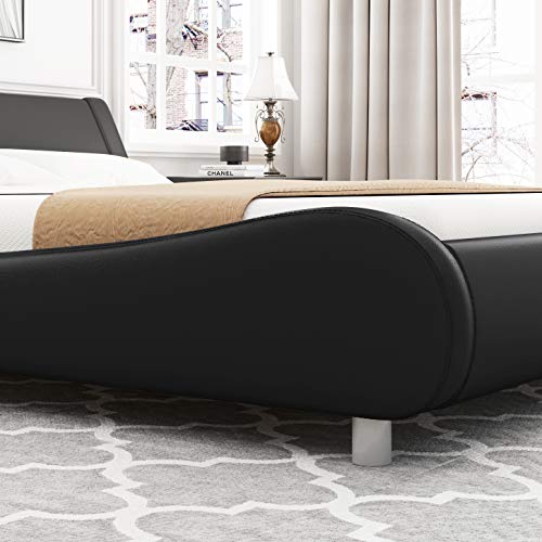 Kealive Deluxe Upholstered Sleigh Bed Frame with Adjustable Headboard