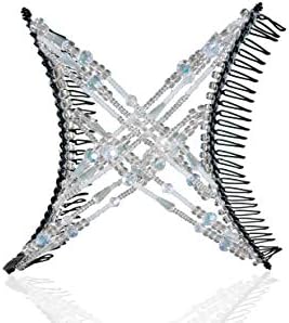 Original Stretchy No-Slip Hair Clip for Thick, Wavy Naturally Curly, Kinky Hair by HairZing - Double Comb - Put Your Hair Up in Seconds with No Damage, Creases, or Pain (Large Crystal Cut Glass Bead)