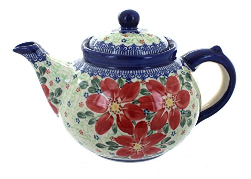 Click Here to See More Images Blue Rose Polish Pottery Poinsettia Teapot