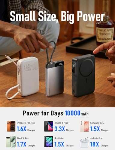 LISEN Portable Charger for iPhone, All-Metal Battery Pack Power Bank 10000mAh Compact Size, Camping Travel Essentials USB-C Power Bank, CCC-Certified Fast Charging for iPhone 17 16 15 Pro Max Air