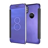 iPhone X Case, Mirror Clear View Window Flip PC Hard Case Cover for iPhone X TOXZOA(Blue)