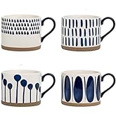 Koja 16 oz. Elegant Hand Painted Decorative Large Porcelain Ceramic Mug Set. 4 Decorative Mugs. Colorful Gift Pack. Impress & Entertain Family & Guests. Dishwasher Microwave Safe.