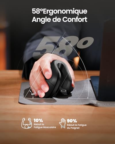 ProtoArc EM11 NL Ergonomic Wireless Mouse, Rechargeable Vertical Mouse with 3 Device Ports (2 x Bluetooth & USB), Silent Mini Mouse for PC, iPad, Mac, Windows – Black