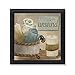 Unwind Spa Bathroom Basket of Blue/Gold Towels and Calming Candle Black Framed Art Print with Real Glass 12x12