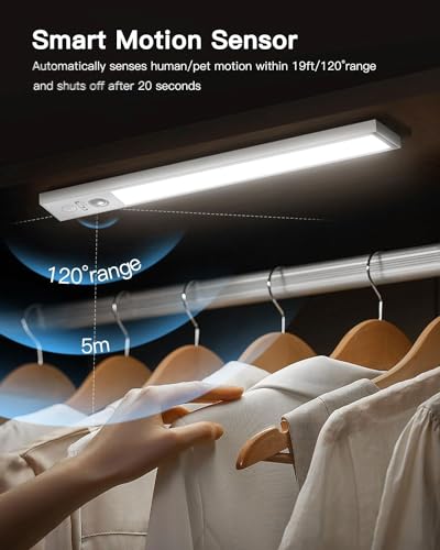 FULEN Under Cabinet Lights,3 Pack Motion Sensor Closet Lights,2500mAh Rechargeable Battery Operated Cabinet Lighting,Stick-On LED Closet Light,Wireless Indoor Lights Bar for Kitchen,Closets,Cabinet