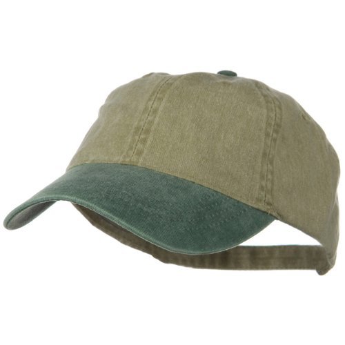 Washed Two Tone Pigment Dyed Cotton Twill Brass Buckle Cap - Dark Green Khaki OSFM