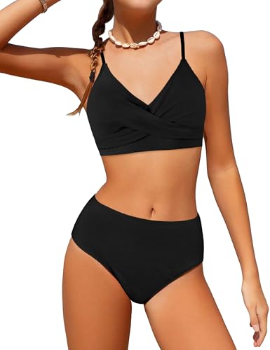WIQI Swimsuits for Teen Girls Size 10-12 Girls Bikini Two Piece Bathing Suits Color Block Criss Cross Swimsuit Cute Swimwear at Amazon