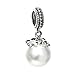 Queenberry Sterling Silver White Simulated Pearl Dangle Pendant Bead for European Charm Bracelets