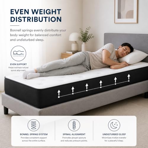 Vital Bonnel Spring Mattress | Orthopedic Support Bed Mattress with Breathable Quilted Top | Durable & Comfortable Mattress for Home Bedroom (Single - W 90 x L190 x H 22 cm)