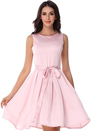 Tara Seagull Women's Casual Plain Simple T-shirt Loose Flared Dress S Pink