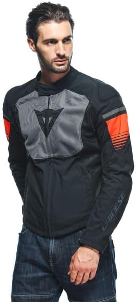 - Air Fast Tex Jacket, Sommer Motorradjacke, Quickdry Gewebe, Weiche Schulter Und Ellbogenprotektoren, Motorradjacke Für Herren, Schwarz/Grau/Fluo Rot, 44