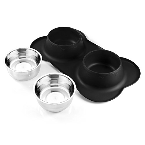 BONVE PET Dog Bowls Stainless Steel Dog Bowl Food Water Bowl with No Spill Silicone Mat 58 oz
