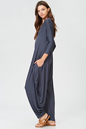 Annabelle Women's Long Sleeve Comfy Harem Jumpsuit Romper with Pockets Slate Grey Small J8002