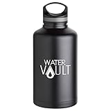 WaterVault Growler - Insulated Stainless Steel Beer & Water Bottle, Double Wall Sport Vacuum Insulated Flask with Finger Loop Carry Handle, Wide Mouth, 64 oz. Matte Black