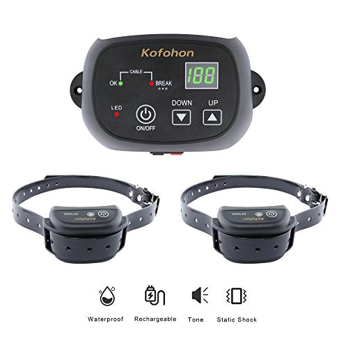 KOFOHON Electric Dog Fence-Wired Fence System for Small/Large Dog In-Ground Pet Containment-1.24 Acre Tone Shock Outdoor Yard Unlimited Dog Rechargeable Waterproof Receiver Kit