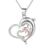 YAXING Sterling Silver Mother and Child Dolphin Heart Love Charm Pendant Necklace 18
