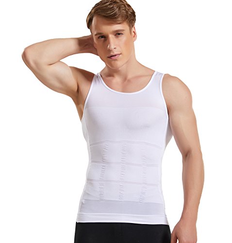 Hanerdun Mens Slimming Body Shaper Vests Undershirt Abs Abdomen Slim,White,Small
