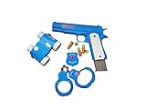 ZAHAR Toys Toy Gun Play Set By Classic Colt m1911 Pistol, Binocular Goggles, Soft Fluorescent Bullets And Handcuffs Plastic Policeman Kit And Animal Rings, Tiger And Giraffe, Realistic Replica Gun