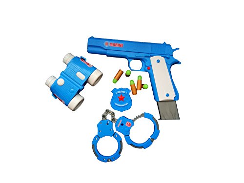 ZAHAR Toys Toy Gun Play Set By Classic Colt m1911 Pistol, Binocular Goggles, Soft Fluorescent Bullets And Handcuffs Plastic Policeman Kit And Animal Rings, Tiger And Giraffe, Realistic Replica Gun