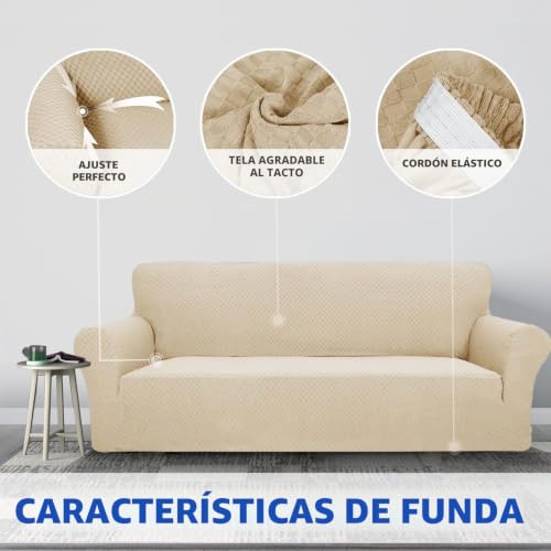 MAXIJIN New Jacquard Sofa Cover for 3 Seater, Super Elastic Non-Slip Sofa Cover, Pet Friendly, 1 Piece Furniture Protector (3 Seater, Light Beige)
