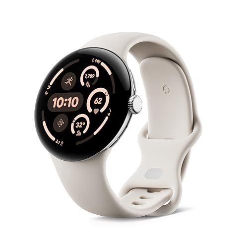 Google Pixel Watch 3 (45 mm) – Android smartwatch with Heart Rate Tracking, Advanced Running from Fitbit, Fitness Insights, 24-Hour Battery – Polished Silver Aluminium Case – Porcelain Band – LTE