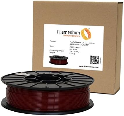 Fillamentum PLA Extra fill 1.75mm 3D Printer Filament Spool, Diameter tolerance +/- 0.05mm, 1.65 lb, Purple Red