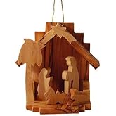3D Wooden Holy Family Nativity Scene Ornament for Christmas Tree - This Holiday Décor is Hand Carved in Bethlehem (Item ID: HL0220-1)