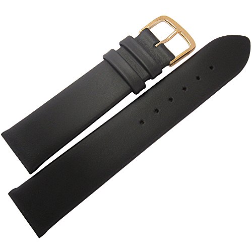 Fluco Consul 17mm Black Leather Gold Buckle Watch Strap
