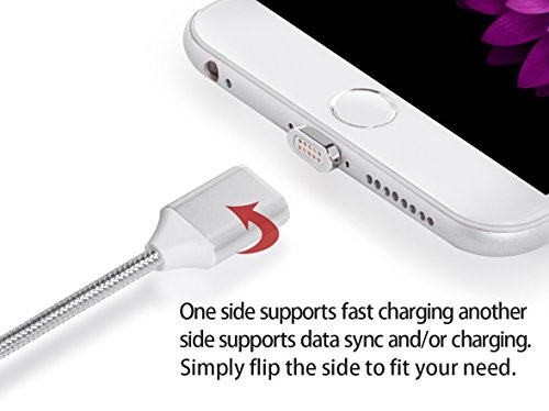 Digital Ant Gen3 Nylon Braided Super Magnetic Charging and Data Transfer Cable for i-Product. Magnetic Charging Cable or Magnetic Charging Cord for iPhone and iPad. (5 Feet-Silver-Twin Pack)
