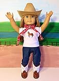 The Wishlist Store Western Cowgirl Cowboy Outfit ~ 18 Inch Doll Clothes for American Girl HAT, Brown Boots, Jeans, Bandanna, Horse TOP !! Complete Set!