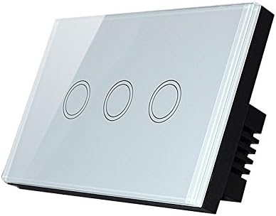 FNADO Smart Wall Light Switch, 3 Gang 2 Way Remote Control Crystal Glass Touch Panel Master Switch, LED Indicator, Light Touch Screen Switch (AC110-240V)