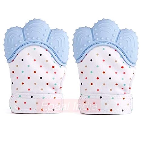 Epaal Baby Teething Mittens Self Soothing Pain Relief Mitt Stimulating Teether Toy Unisex (Blue