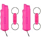 Sabre Red Pepper Spray 2-Pack—Police Strength—Pink Case & Finger Grip—Quick Release Key Ring—5X More Bursts—10-Ft (3 m) Range