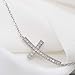LAVISHE Rhodium Plated 925 Sterling Silver Cubic Zirconia Small Curved Sideways Cross Necklace for Women, 18 inch