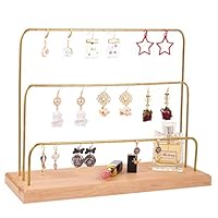 handrong Earring Holder Stand 3 Tier Earrings Organizer Tree Metal Jewelry Table Top Display Rack Cosmetic Tabletop Tray Necklaces Rings Bracelets Watches Hanging Storage Tower for Women Girls, Gold