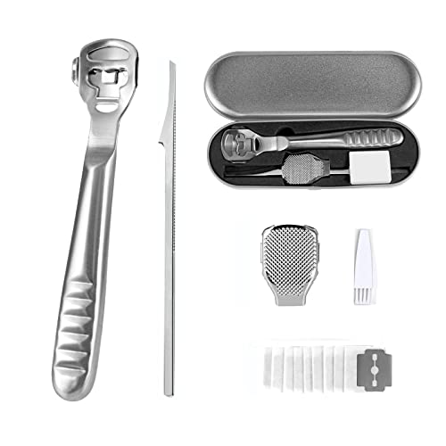 Foot File Pedicure - Foot File Care Tool Stainless Steel Razor Hard Callus Grater Corn Cutter Hard Dead Skin - Professional Pedicure Tool Kit with 10 Blades, Silver