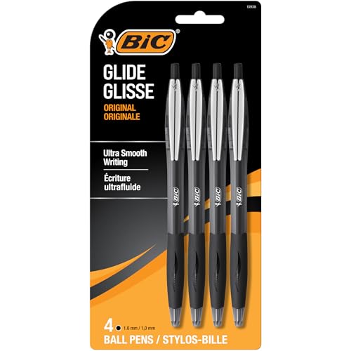 BIC Glide Black Retractable Ballpoint Pens, Medium Point (1.0mm), 4-Count Pack,…