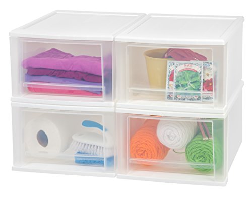 IRIS 17 Quart Stacking Drawer, 4 Pack, White