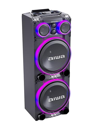 Aiwa Bocina Torre AWPOC15 Bluetooth 5.3 240W RMS 4000W PMPO con Luces LED, USB, AUX, RCA, Entradas para Micrófono, Ecualizador, Sonido Potente Ideal para Fiestas y Eventos Color Negro