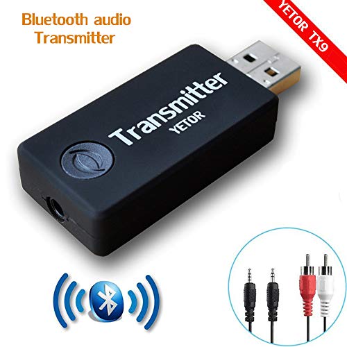 YETOR Bluetooth Transmitter for tv, 3.5mm Portable Stereo Audio Bluetooth Transmitter for pc MP3/MP4(NO Optical) Dual Link for Two Headphones (TX9)