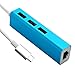 USB-C to Ethernet Adapter,Sanchow Type-C to 3-Port USB 3.0 Hub with 10/100/1000Gigabit Ethernet Adapter for USB Type-C Devices Including The New MacBook, ChromeBook Pixel and More (Blue Aluminum)