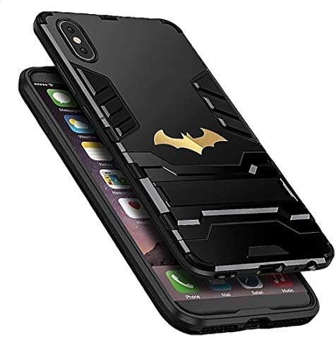 Power Armor Super Bat Hero Man Maximum 360 Full Protection Stand Anti Knock Hybrid Case for iPhone X 7 8 6 6s Plus XS (Black, iPhone 6 Plus 6s Plus)