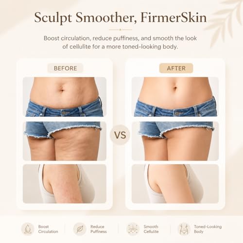 Lymphatic Drainage Massager & Anti Cellulite Massage Tool - Helps Reduce the Appearance of Cellulite and Stretch Marks, 4-in-1 Body Sculpting Machine with Heat, Light, Vibration & Microcurrent