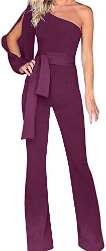 Corriee Jumpsuit for Women Elegant Long Sleeve Off The Shoulder High Waisted Wide Leg Romper with Belt